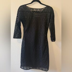 Express Elegant Black Crochet Mini Dress